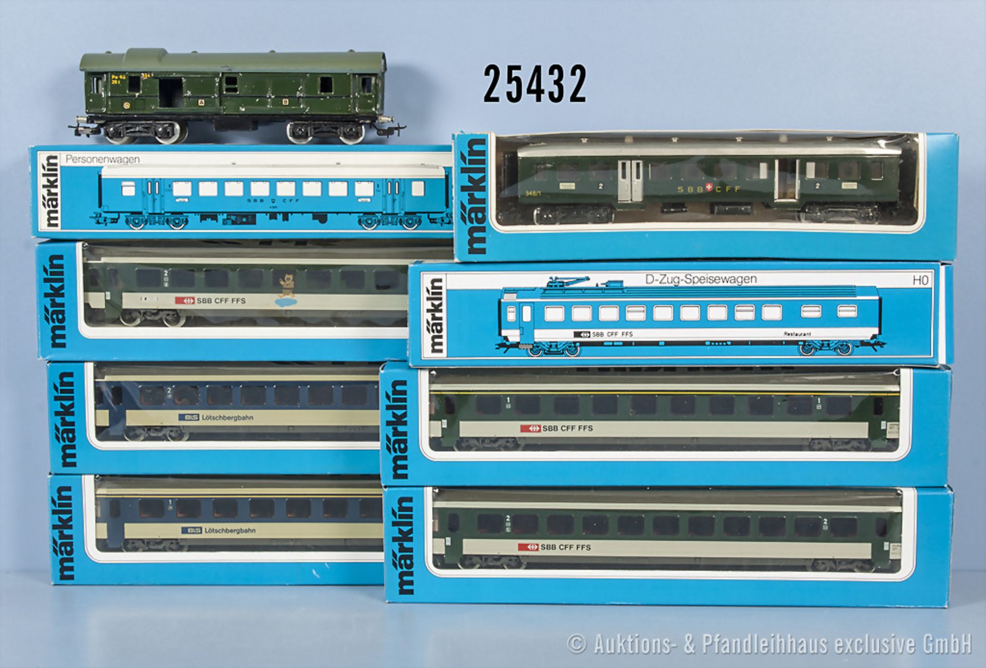 Konv. 9 Märklin H0 D-Zug-Wagen, dabei 4066, 4215, 4216, 4217, 4218, 4219, 4236, 1 Personenwagen
