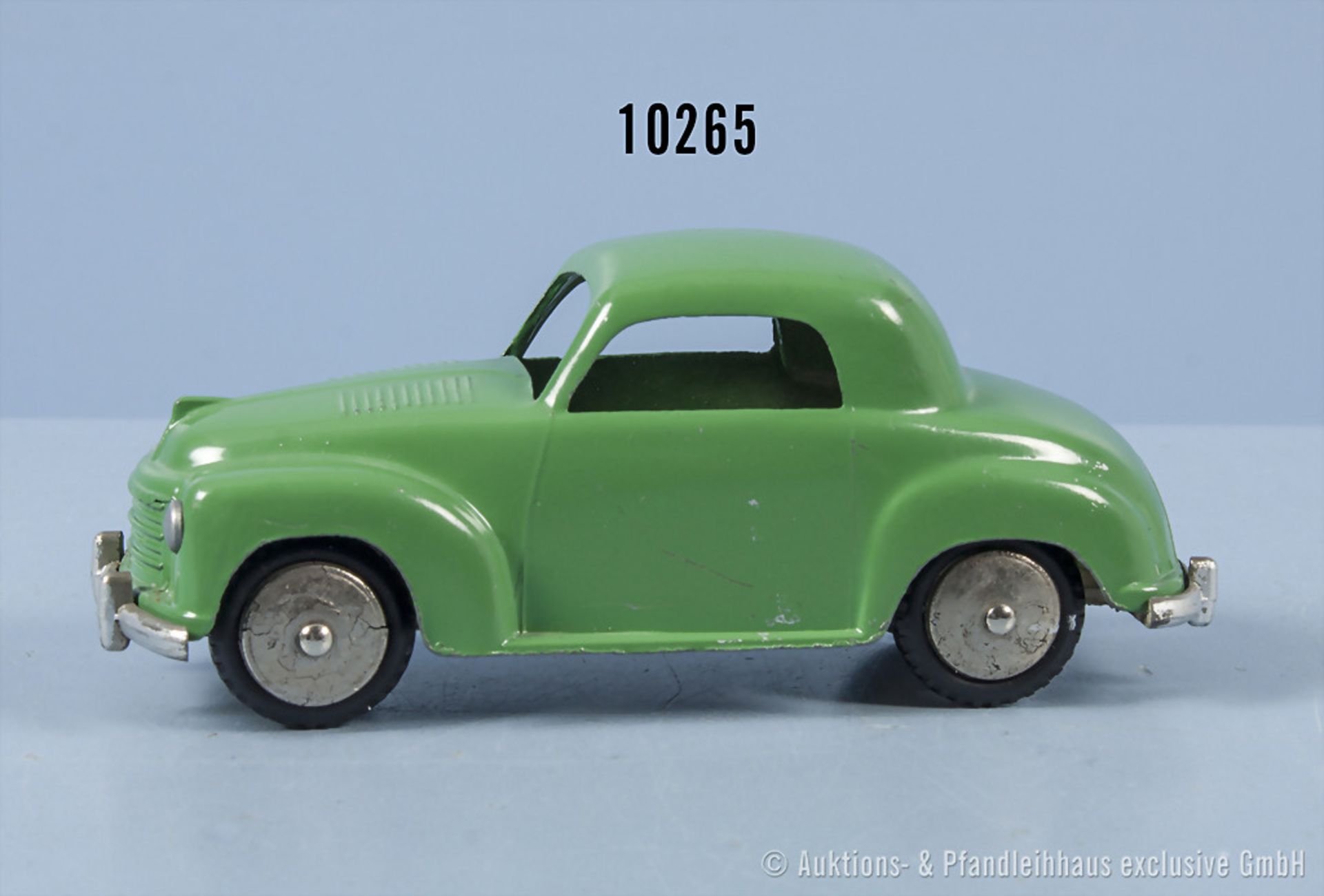Mercury No. 10 Fiat 500 C, grün lack. Metallgußausf., M ca. 1:43, vordere Felgen altersbed.