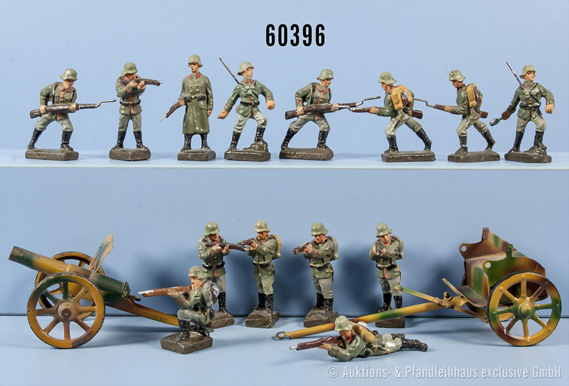 Konv. 14 Lineol Soldaten, teilweise versch. Darstellungen, überwiegend kämpfend, h. M., 6 cm