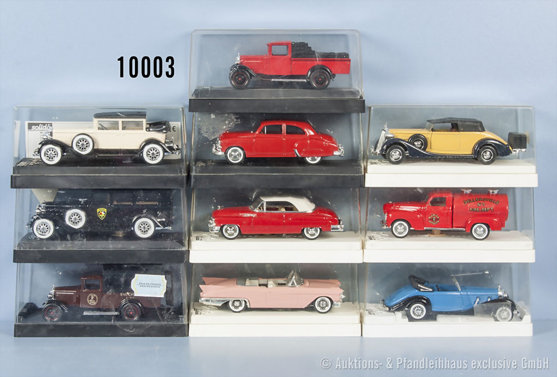 Konv. 10 Solido Modellfahrzeuge Oldtimer, Lieferwagen, Sportwagen und Limousinen, Metallausf., M 1:
