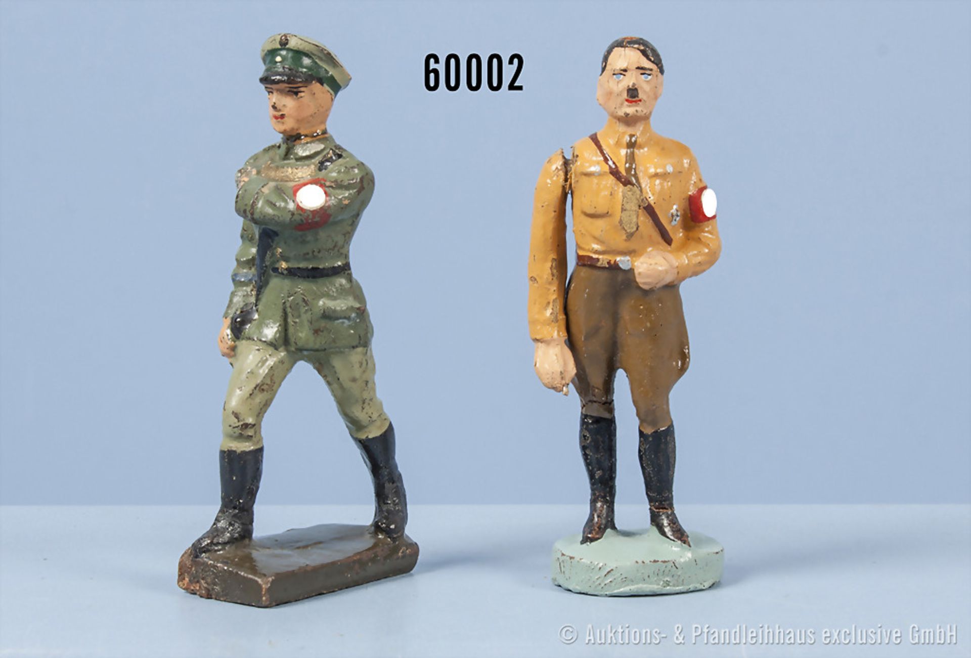 Konv. Elastolin Hitler stehend in Parteiuniform mit beweglichem Grußarm sowie Lineol Stahlhelmbund