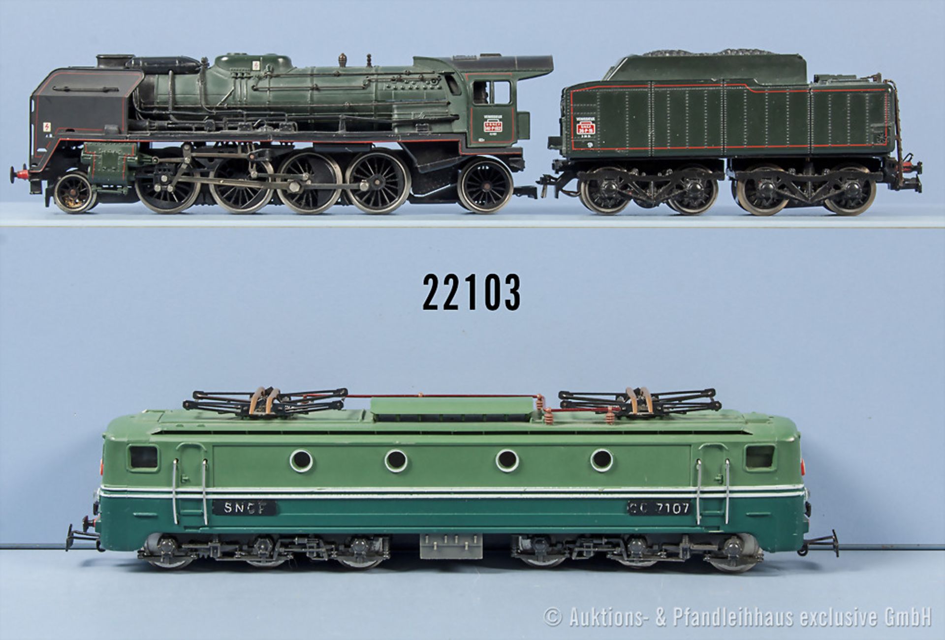 Konv. 2 Jouef H0 Lokomotiven, dabei Schlepptenderlok der SNCF, BN 141.P.102, Aufschrift "