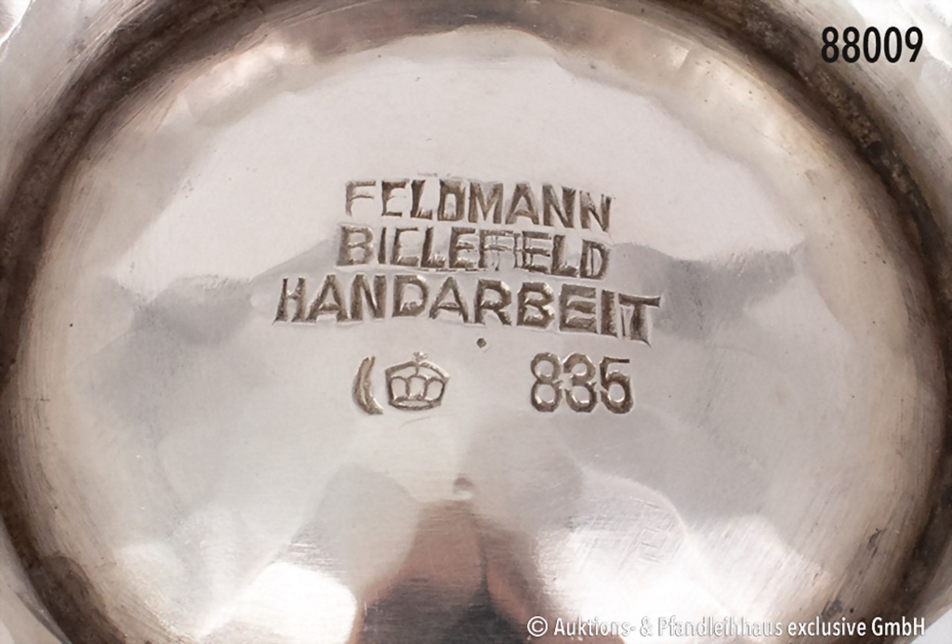 Silberkonv., bestehend aus Tablett mit Milchkännchen und Zuckerschale, 835er Silber, Fa. Feldmann, - Bild 2 aus 2