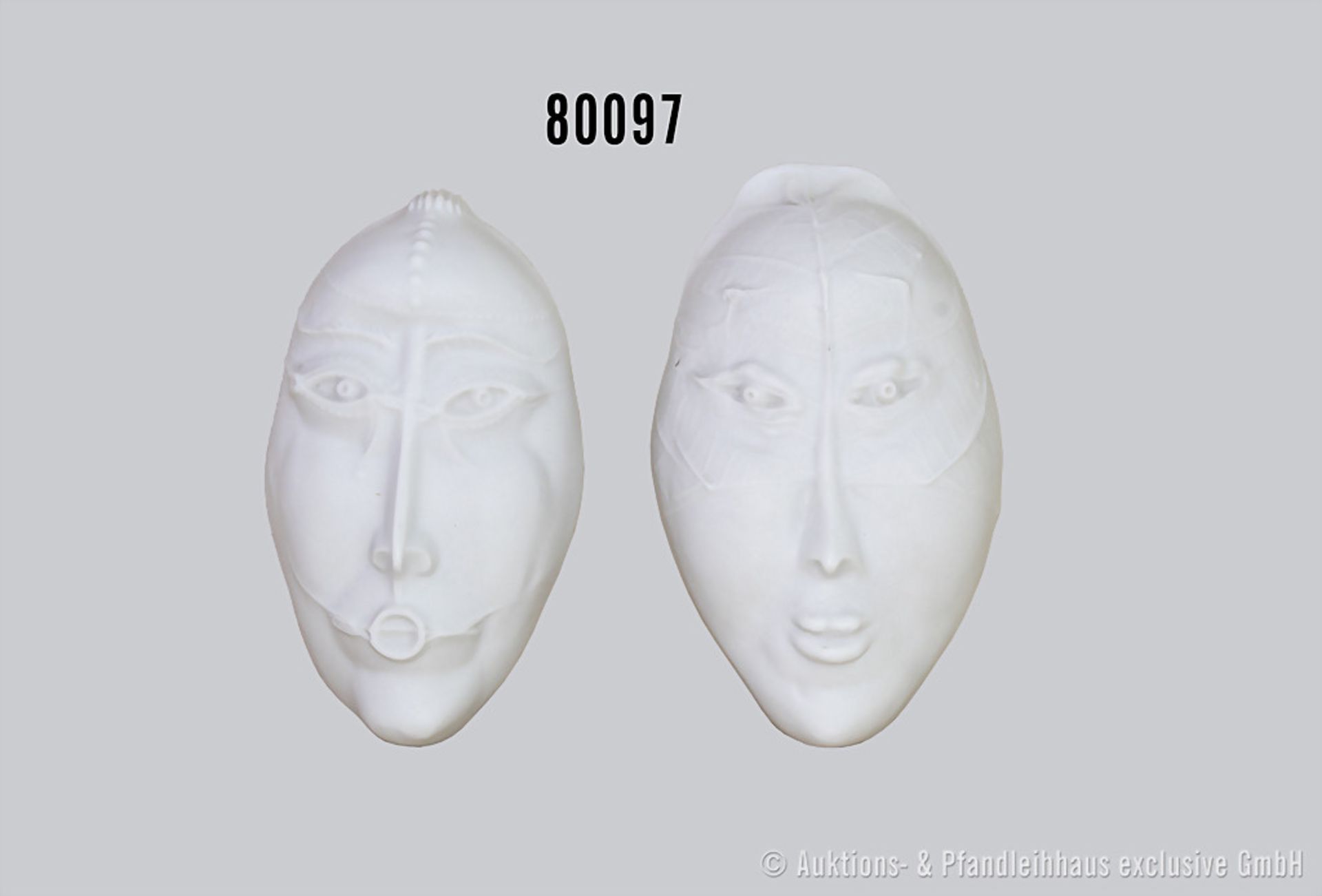 Konv. 2 Rosenthal Porzellan Masken, rückseitig offen, Künstler Paul Wunderlich, limit. Kunstreihen