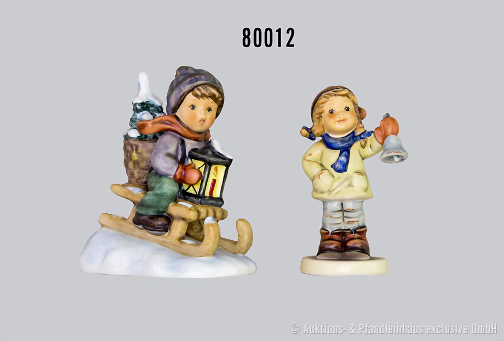 Konv. 2 Goebel Hummel Figuren, dabei 396/2/0 "Fahrt in die Weihnacht", H 11 cm und 2073/A "Kling