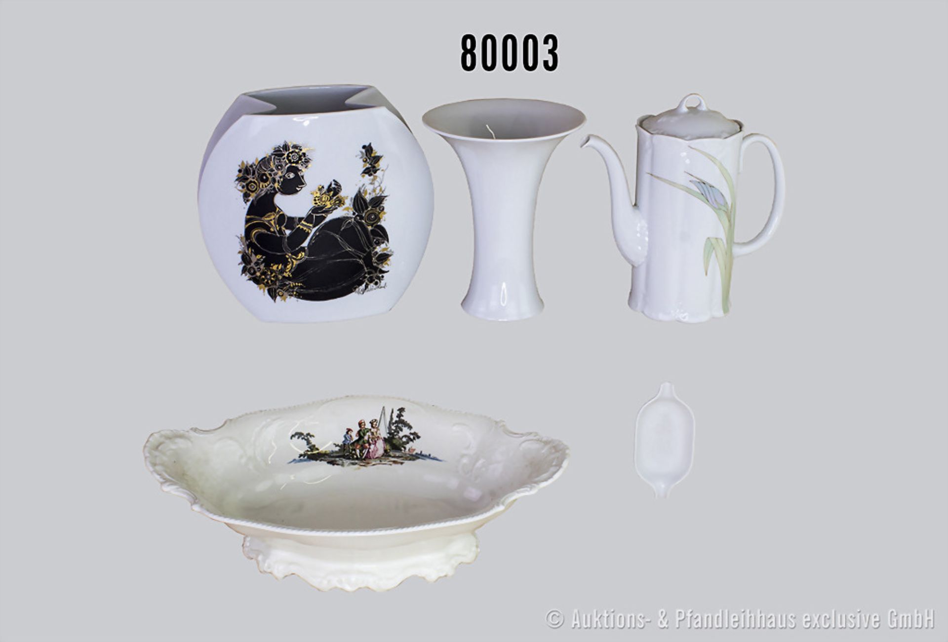 Konv. 5 versch. Teile Rosenthal Porzellan, dabei Vase, stufio-linie, Nr. 4073/20, Dekor J.V.D.