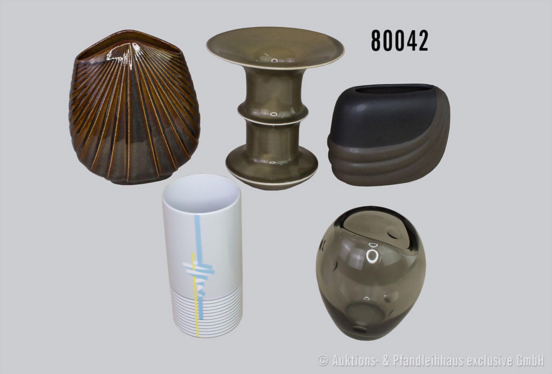 Konv. 5 Rosenthal Porzellan Vasen, verschiedene Motive und Dekore, dabei 3504/18 1 x Glas, 2824/18