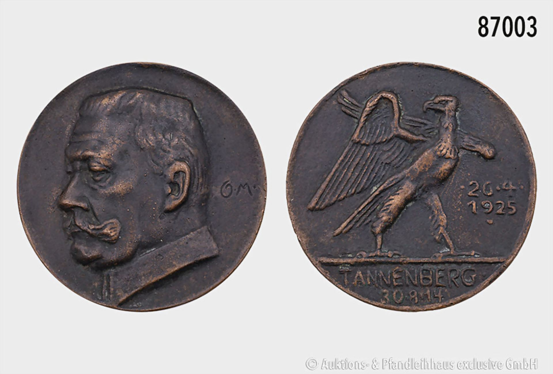 Weimarer Republik, Bronzegussmedaille 1925, von O. Maith, auf den Sieg Hindenburgs gegen die