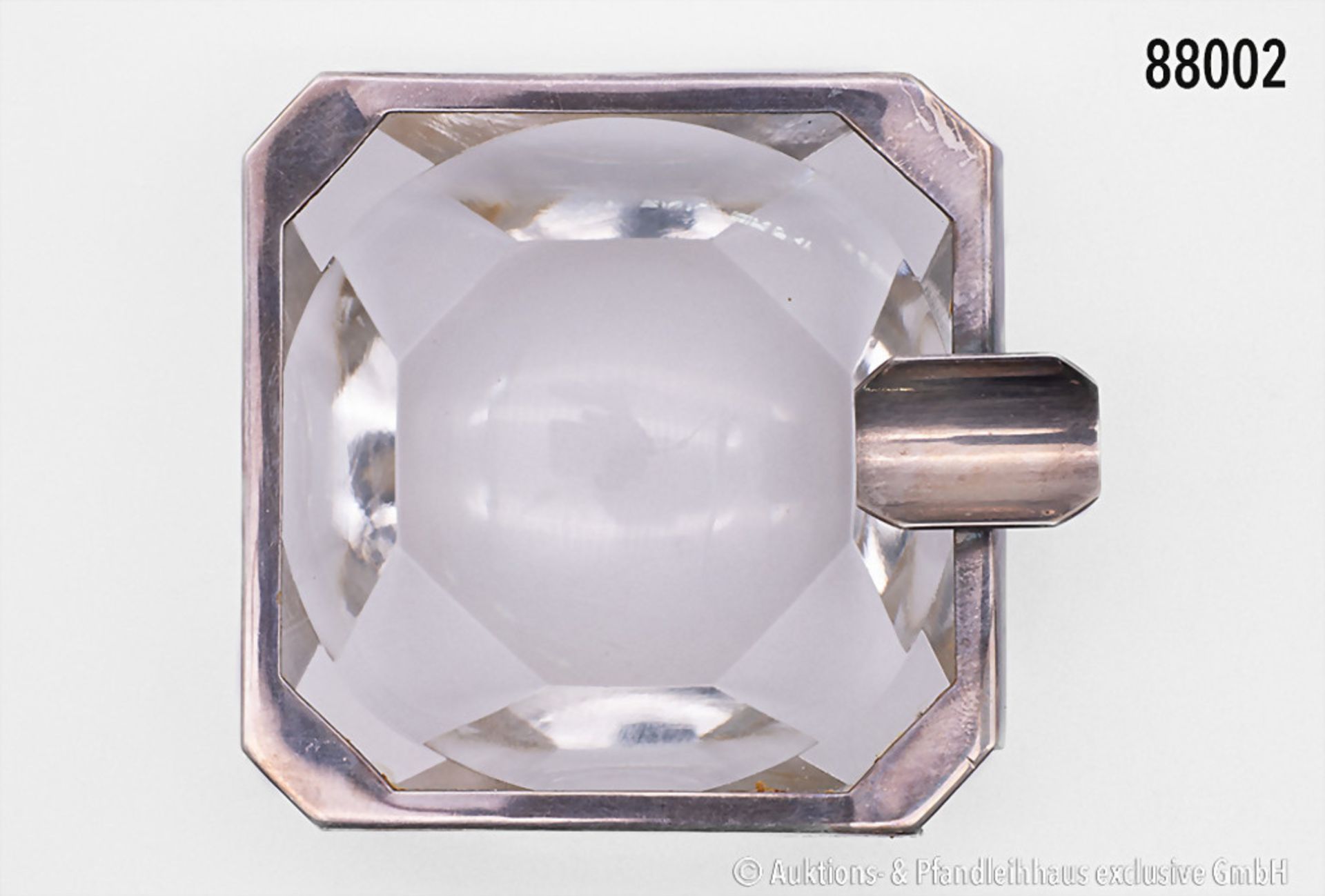 Kleiner Aschenbecher, Glas mit Silbermontierung, Franz Scheurle, Schwäbisch Gmünd, 835er Silber, ca.