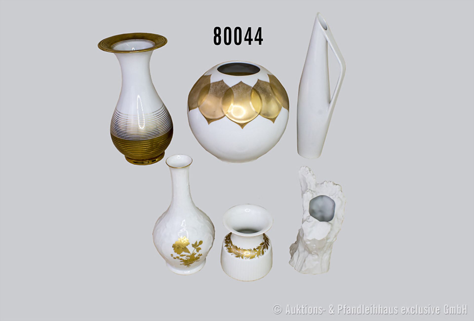 Konv. 5 Rosenthal Porzellan Vasen, verschiedene Dekore und Motive, u.a. Classic Rose, 821.14, 2663