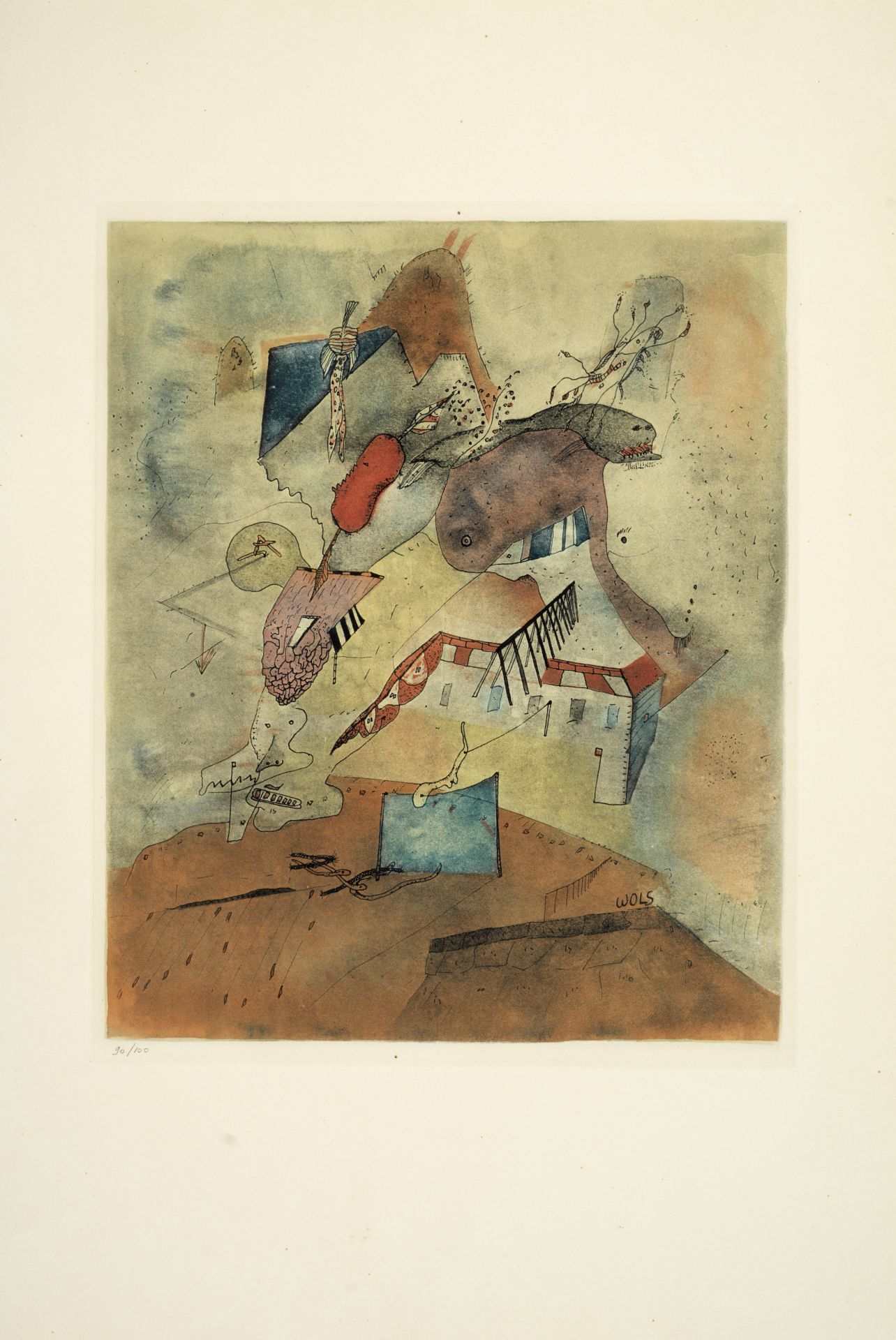 Otto WOLS (1913 - 1951) - Le Camp les Milles, 1940 - Gravure en couleurs sur papier [...]