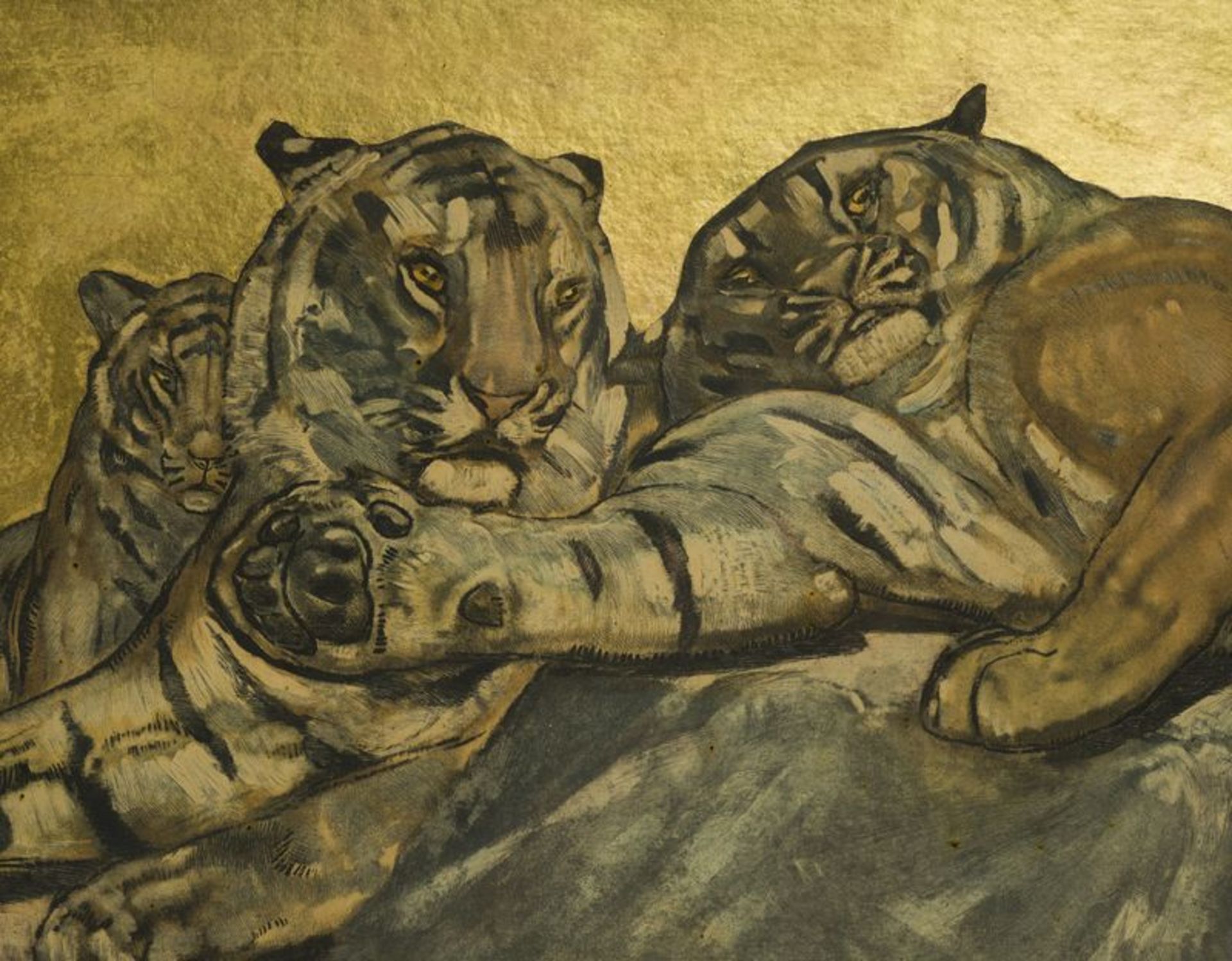 Paul JOUVE (1894-1973) -Tigres au repos, 1932 - Eau forte et aquatinte en couleurs [...] - Bild 3 aus 4