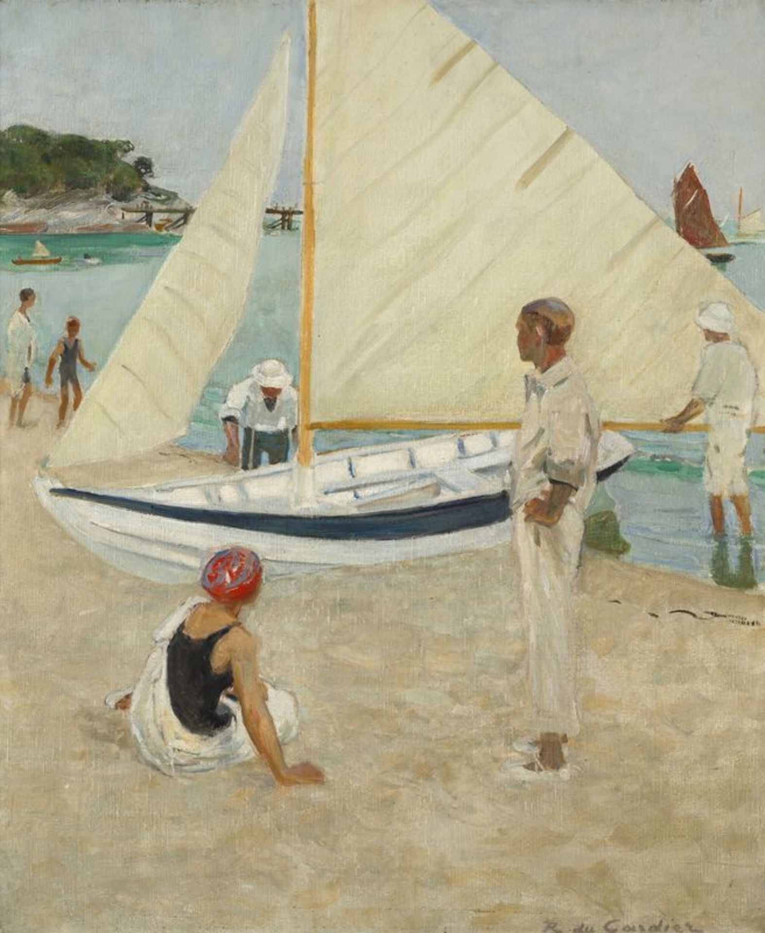 Raoul du GARDIER (1871-1952) - A la plage, Noirmoutiers, huile sur toile signée en [...] - Bild 2 aus 5