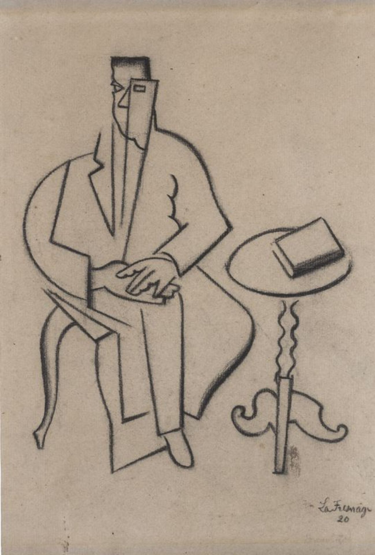 Roger de LA FRESNAYE (1885-1925) Homme assis au guéridon - Dessin au fusain signé [...] - Bild 2 aus 2