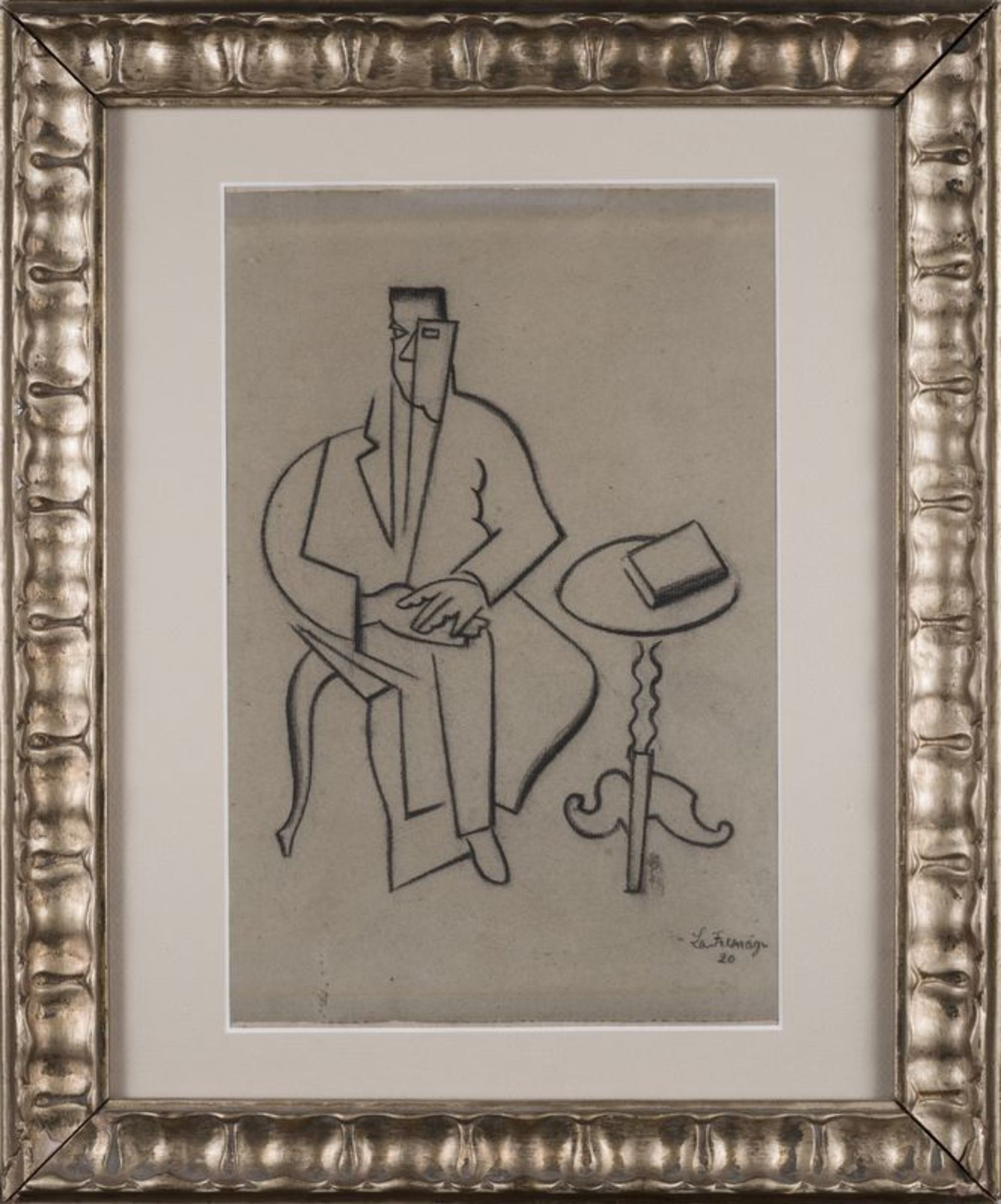 Roger de LA FRESNAYE (1885-1925) Homme assis au guéridon - Dessin au fusain signé [...]