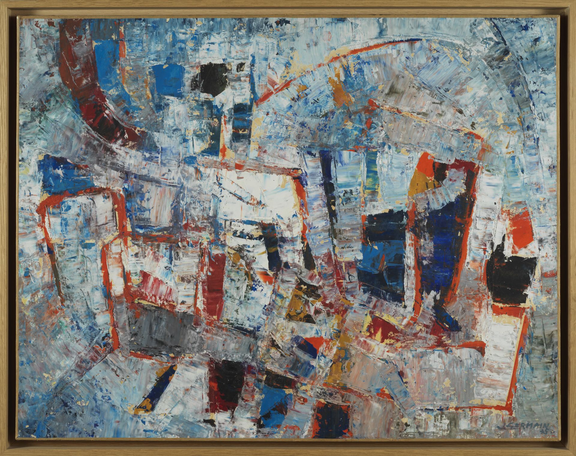 Jacques GERMAIN - Composition. Huile sur papier marouflée sur toile, signée en bas [...]