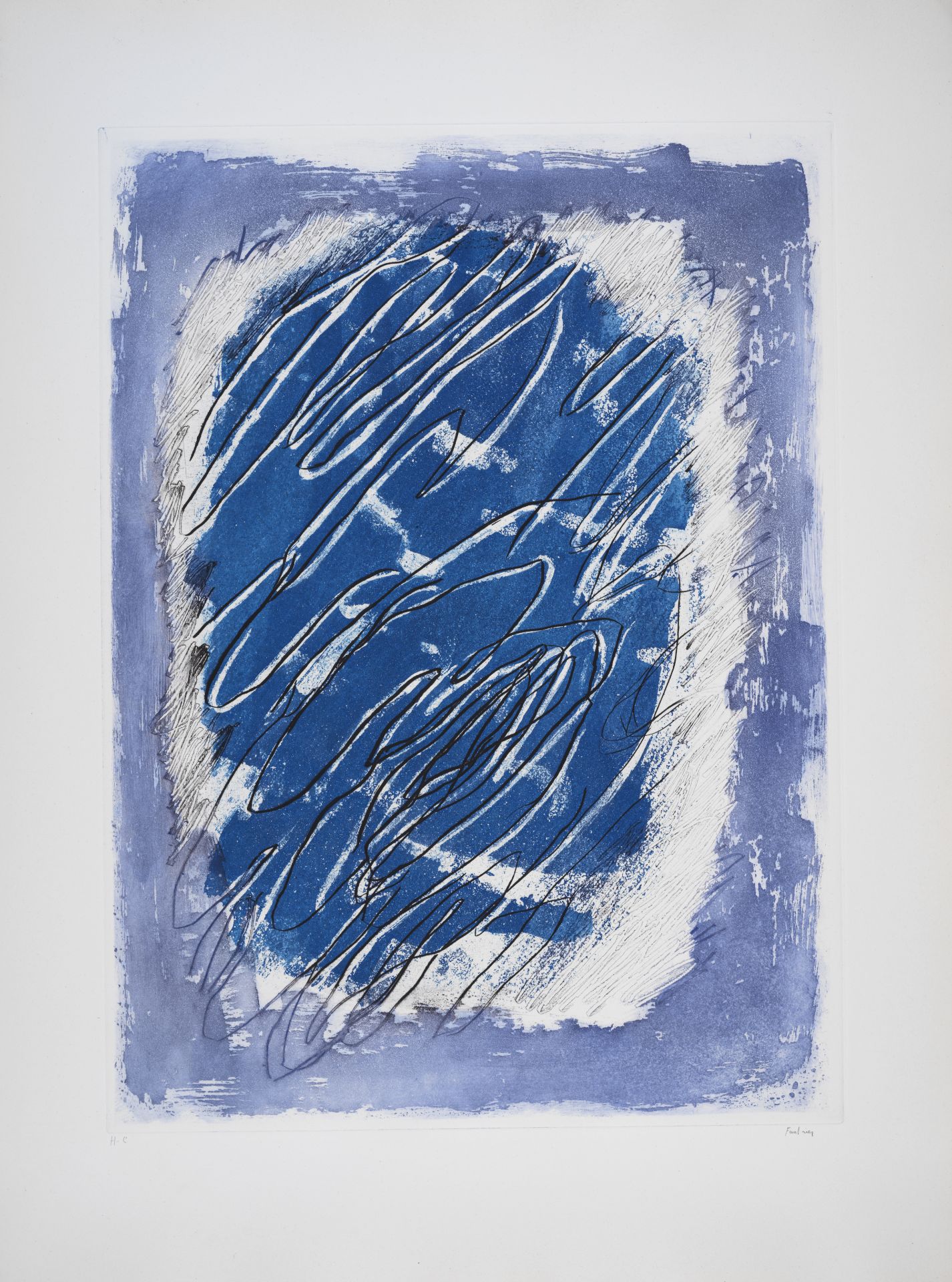 Jean FAUTRIER (1898-1964) - Ecriture sur fond bleu - Eau forte aquatinte et gauffrage [...]