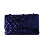 Chanel - Bag - Bag - Quilted dark blue leather shoulder bag, cm 30, with dustbag. -