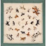 Foulard Race de Chiens de Chasse - in setasu fondo color beige, bordo color verde [...]