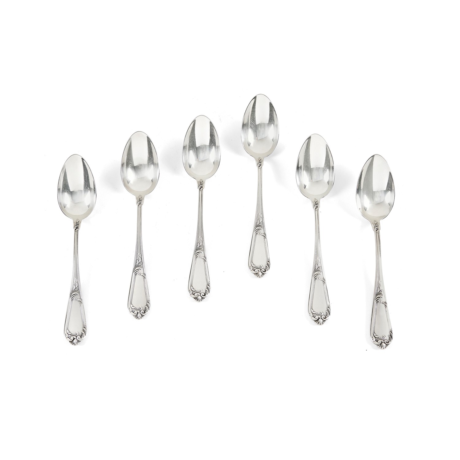 Six silver spoons, Italy 20th Century - Six silver spoons, Italy 20th Century - [...]