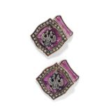 A silver, low-carat gold, enamel and diamond cufflinks, first half of 20th Century - [...]