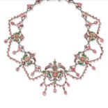 An important silver, enamel, glass paste and pearl necklace, Russia 19th Century - An [...]