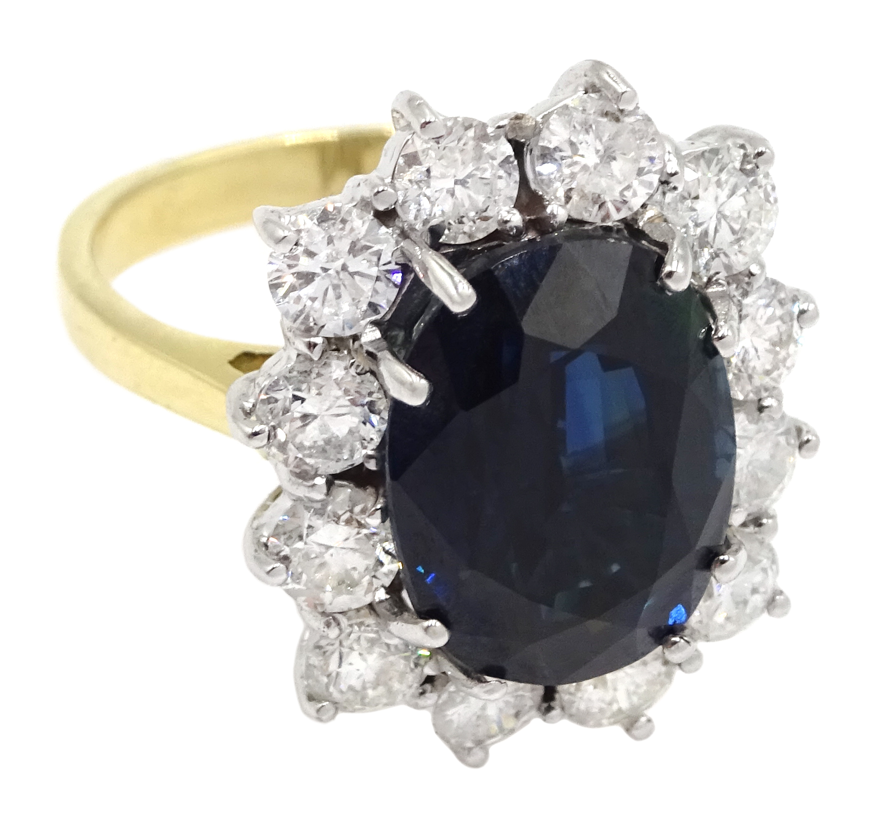 18ct gold, diamond and untreated sapphire cluster ring, sapphire 7.26 carat - Image 3 of 10