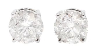 Pair of 18ct white gold diamond stud earrings, diamond total weight approx 1.70 carat