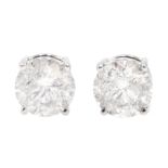 Pair of 18ct white gold diamond stud earrings, diamond total weight approx 1.70 carat