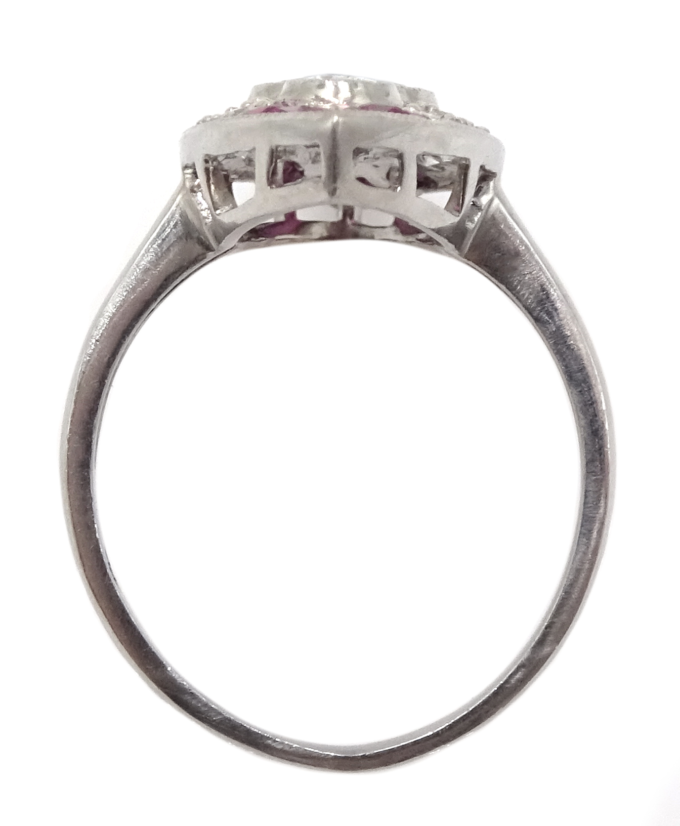 Victorian style marquise shaped platinum ring set with rubies and diamonds - Image 5 of 6