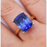 18ct gold and synthetic sapphire ring, sapphire total weight approx 7.40 carat