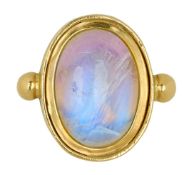 18ct gold oval cabochon rainbow moonstone ring, hallmarked