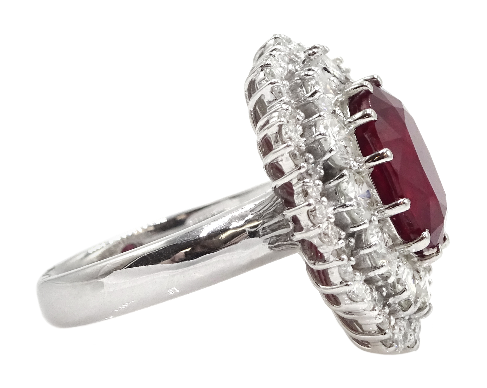 14ct white gold, ruby and diamond ring, ruby (treated) total weight approx 5.70 carat - Image 2 of 6