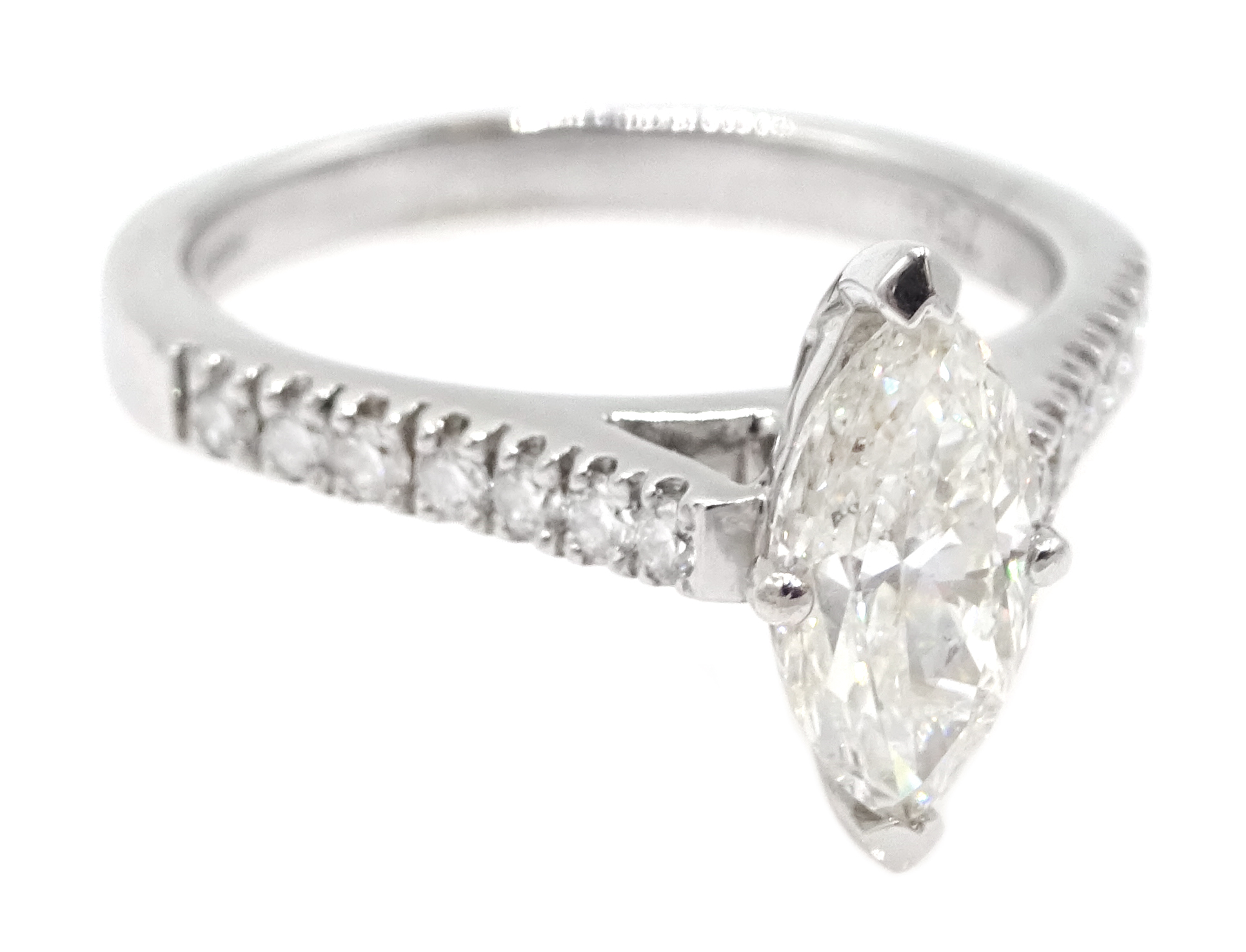 18ct white gold and marquise cut diamond ring with diamonds to shoulders, diamond total weight appr - Image 3 of 6