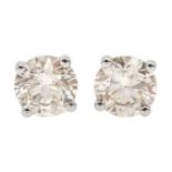 Pair 18ct gold and diamond solitaire stud earrings, diamond total weight approx 1.60 carat