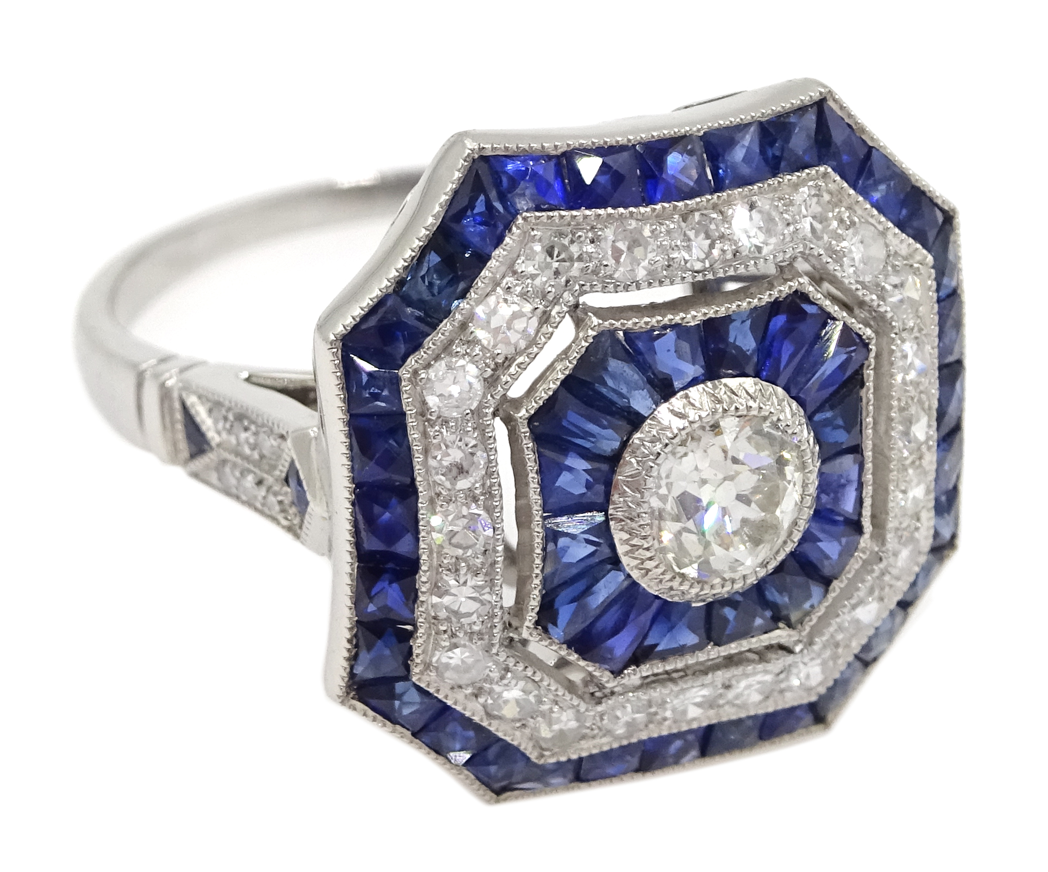 Large Victorian style platinum cluster ring, set with diamonds and sapphires, total weight of sapph - Image 3 of 6