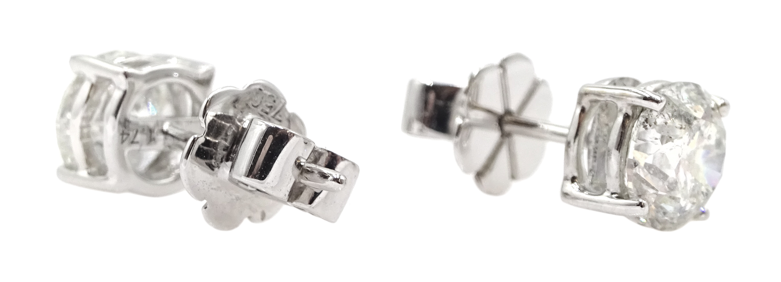 Pair of 18ct white gold diamond stud earrings, diamond total weight approx 1.70 carat - Image 3 of 3