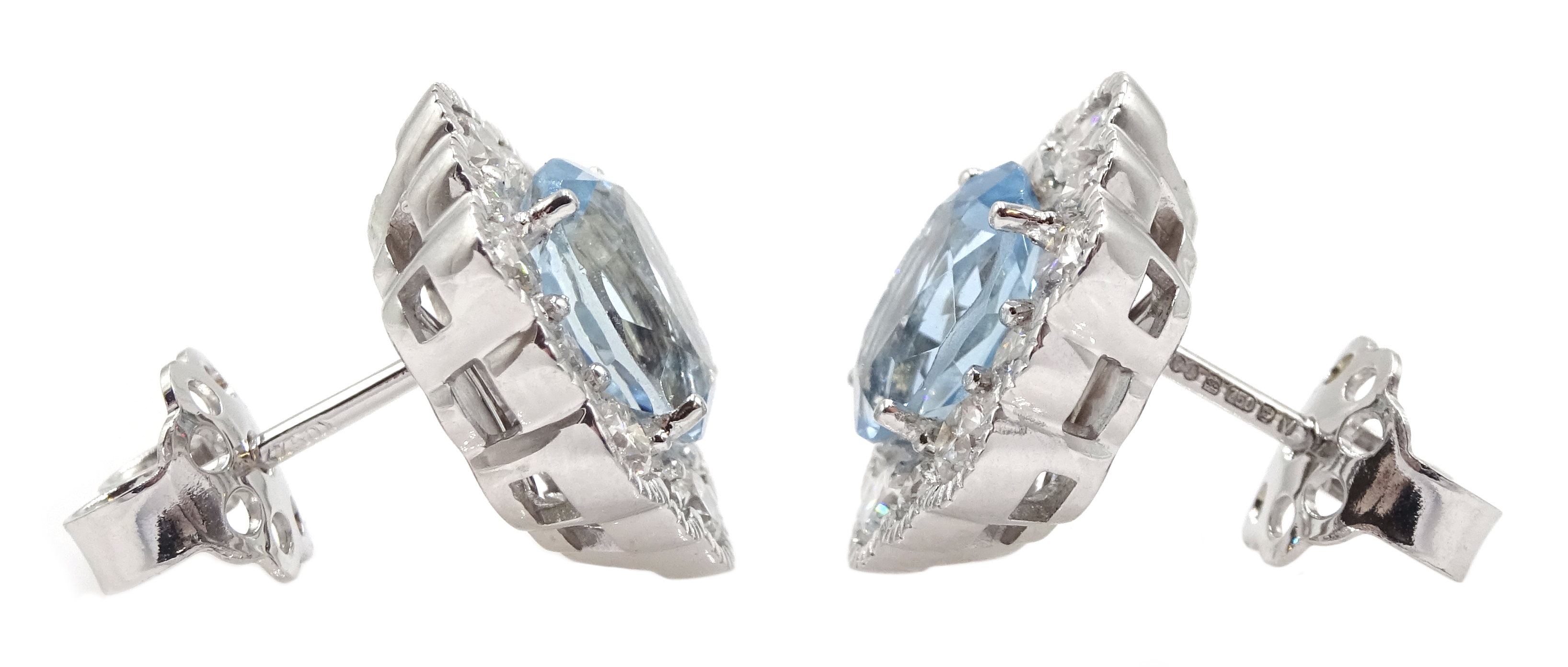 Pair 18ct white gold aquamarine and diamond stud earrings, aquamarine total weight approx 2.50 carat - Image 2 of 3