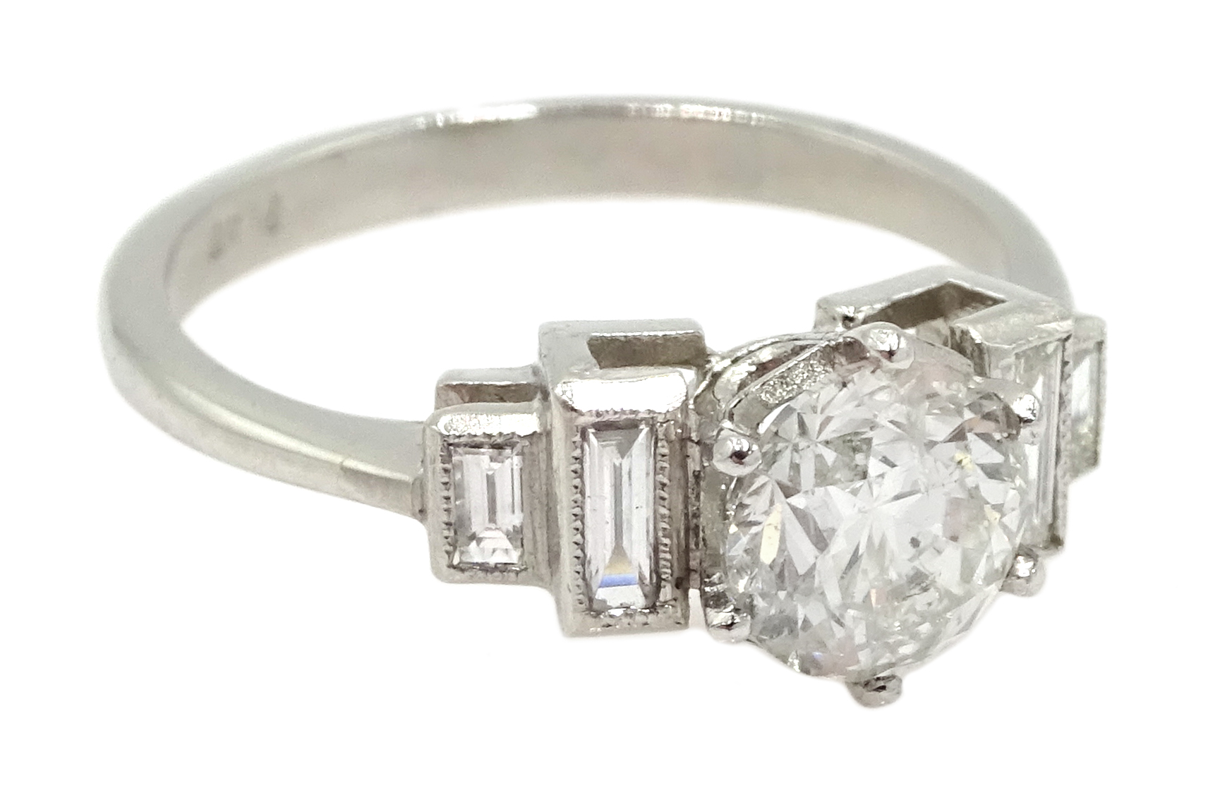 Art Deco style platinum ring set with central old cut diamond and diamonds to shoulders, central di - Image 3 of 6