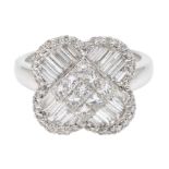 18ct white gold and diamond cluster ring, diamond total weight approx 1.25 carat