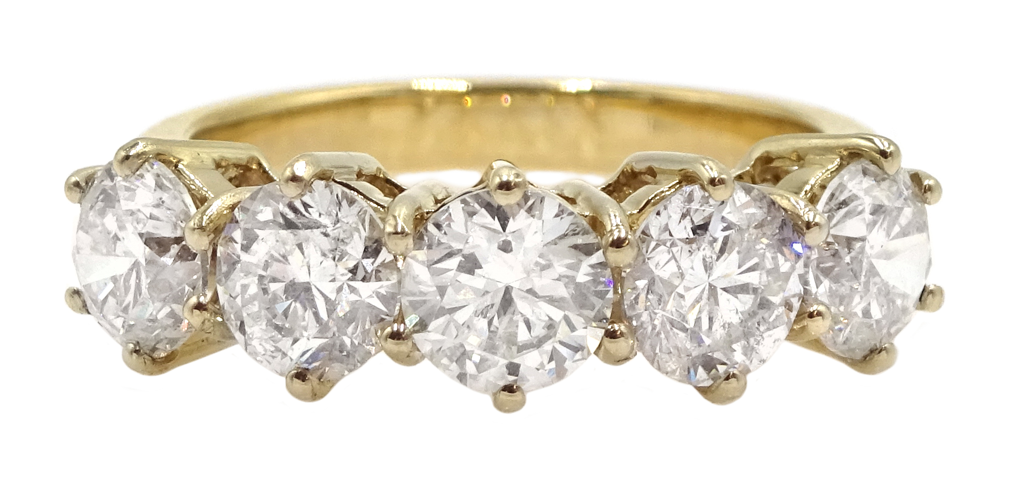 18ct gold and five stone diamond ring, diamond total weight approx 2.60 carat