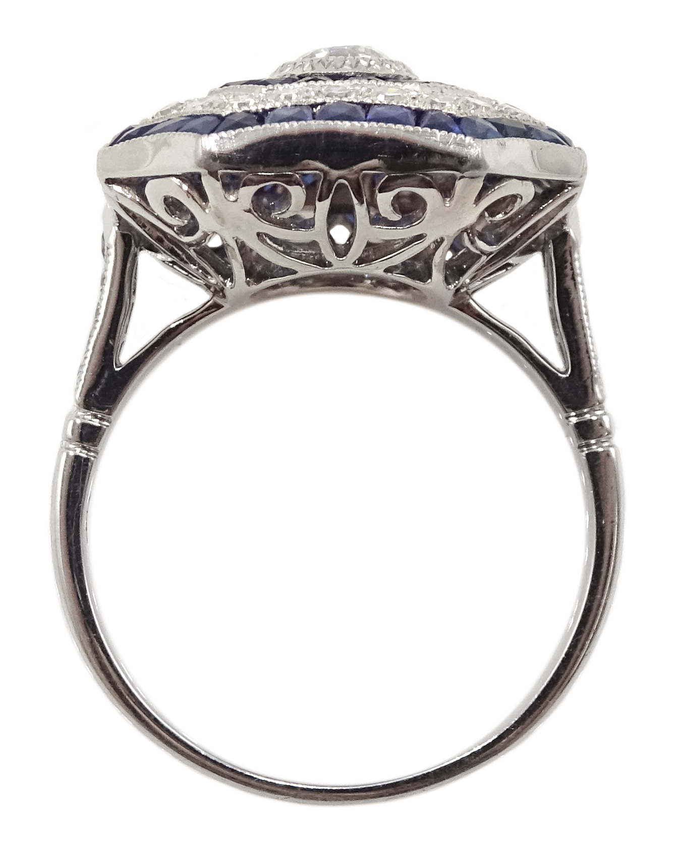 Large Victorian style platinum cluster ring, set with diamonds and sapphires, total weight of sapph - Image 5 of 6