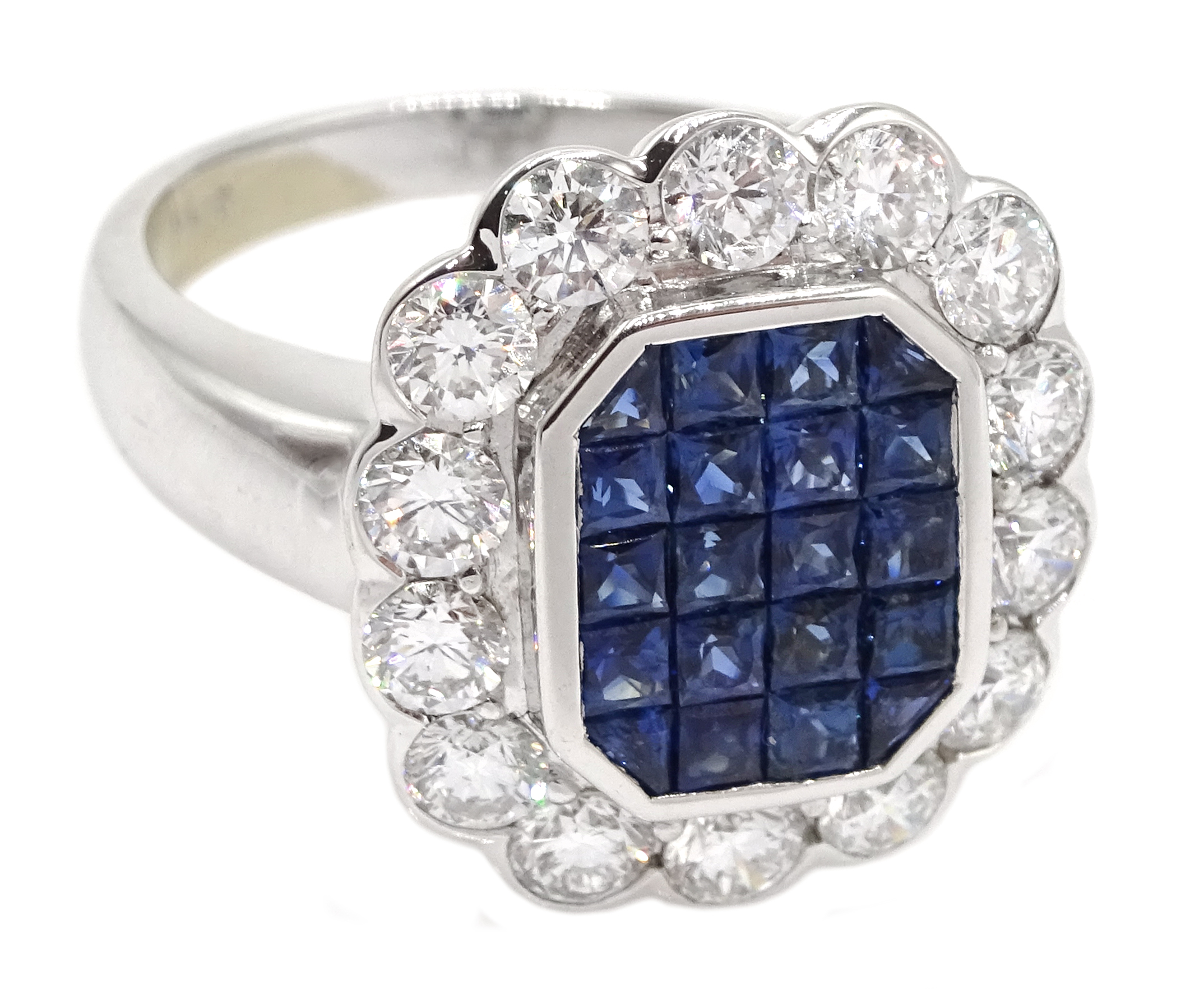 18ct white gold, sapphire and diamond cluster ring, sapphire total weight 2.10 carat, diamond total - Image 3 of 5