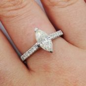 18ct white gold and marquise cut diamond ring with diamonds to shoulders, diamond total weight appr