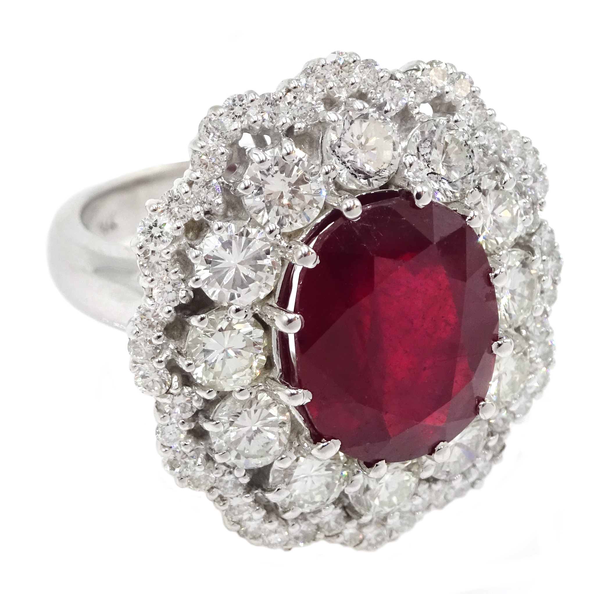 14ct white gold, ruby and diamond ring, ruby (treated) total weight approx 5.70 carat - Image 6 of 6