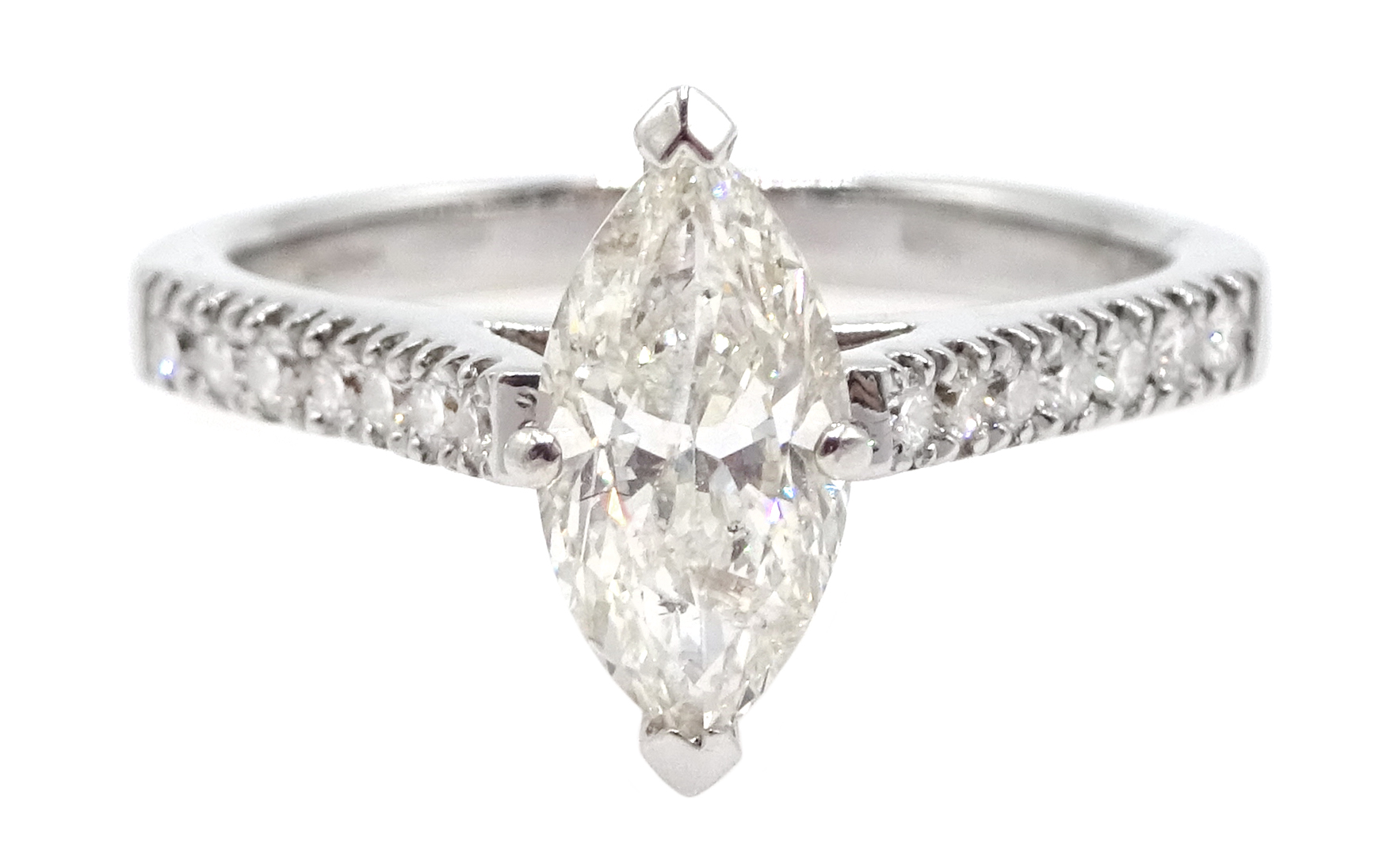 18ct white gold and marquise cut diamond ring with diamonds to shoulders, diamond total weight appr - Image 2 of 6