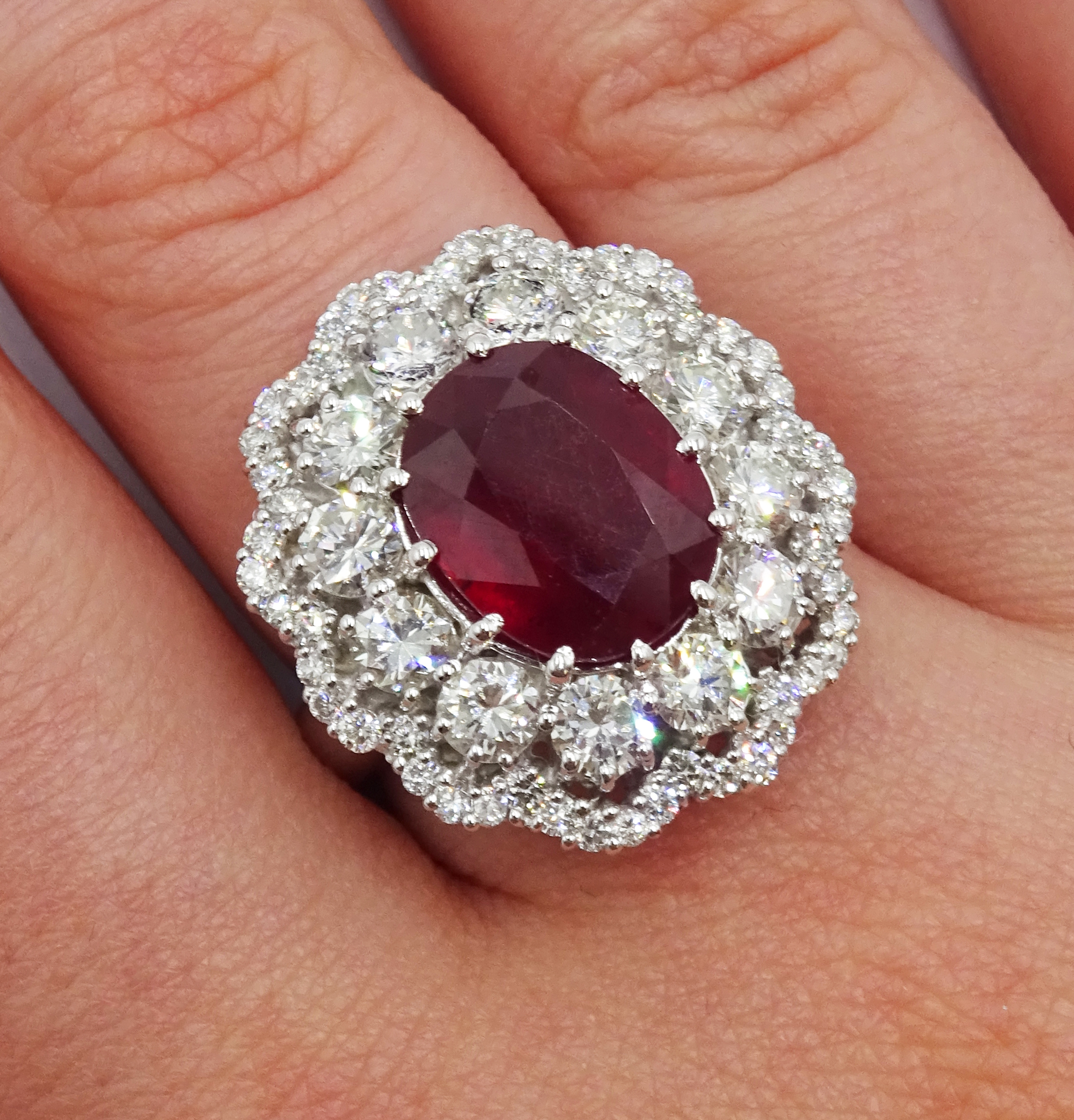 14ct white gold, ruby and diamond ring, ruby (treated) total weight approx 5.70 carat - Image 5 of 6