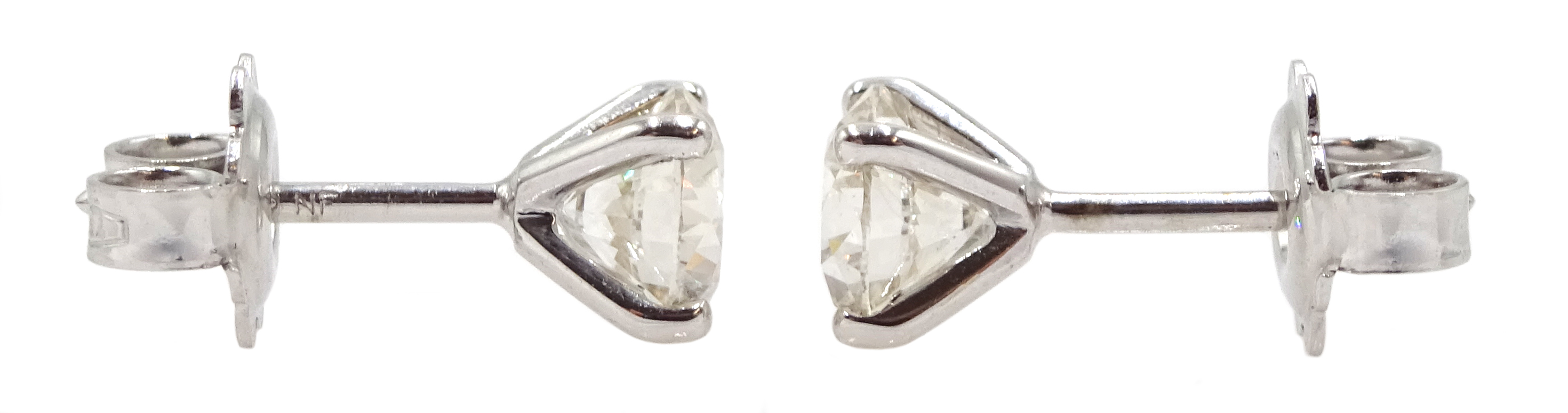 Pair 18ct gold and diamond solitaire stud earrings, diamond total weight approx 1.60 carat - Image 2 of 3