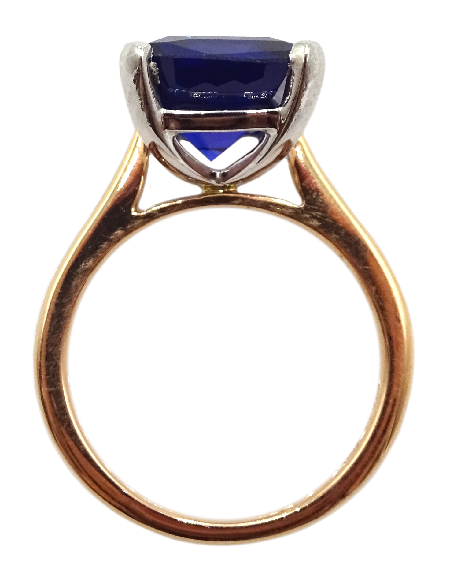 18ct gold and synthetic sapphire ring, sapphire total weight approx 7.40 carat - Image 7 of 7