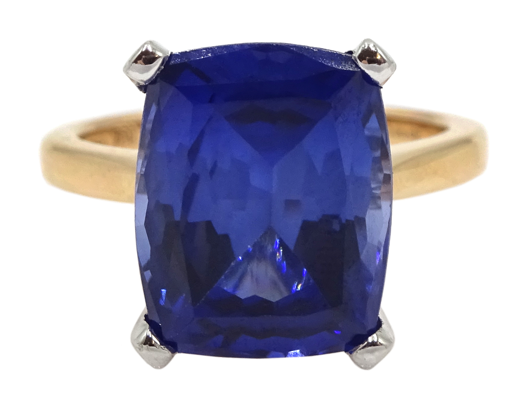 18ct gold and synthetic sapphire ring, sapphire total weight approx 7.40 carat - Image 2 of 7